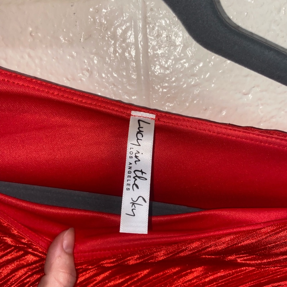 Red One-Shoulder Ruched Dress - Picture 2 of 2